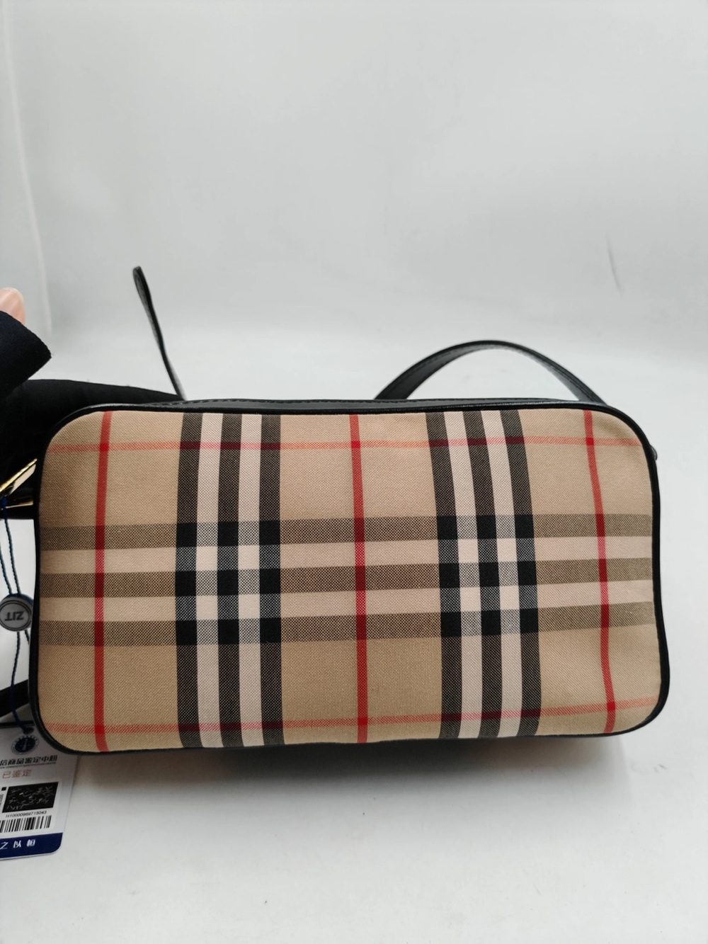 Burberry Beige Check Crossbody Bag with Black Trim